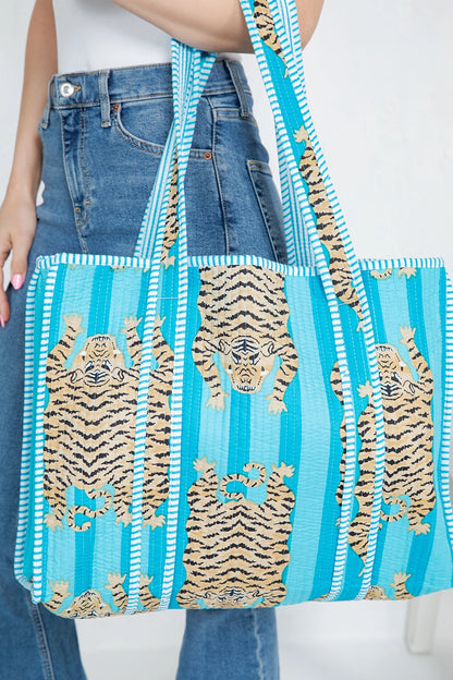 DOORBUSTER!! Tiger Print Reversible Tote in Blue