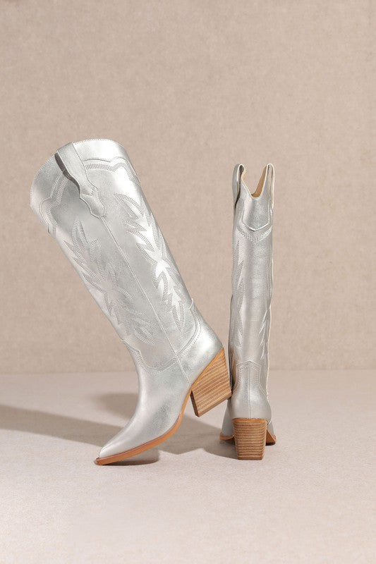 FINAL SALE!! "Going West" Knee High Boots in Silver