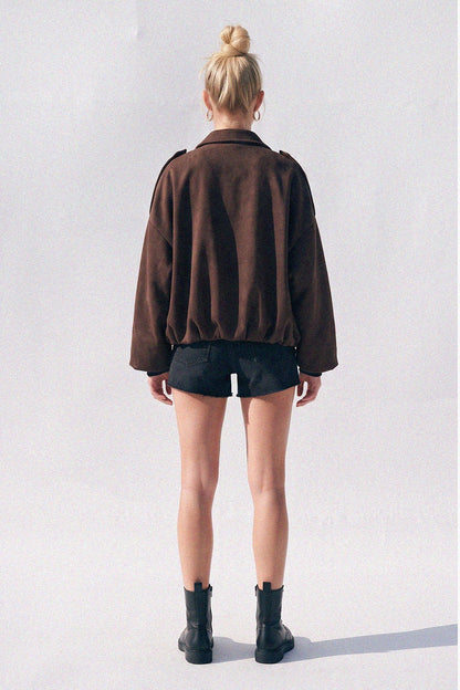 "Heritage" Faux Suede Jacket in Chocolate