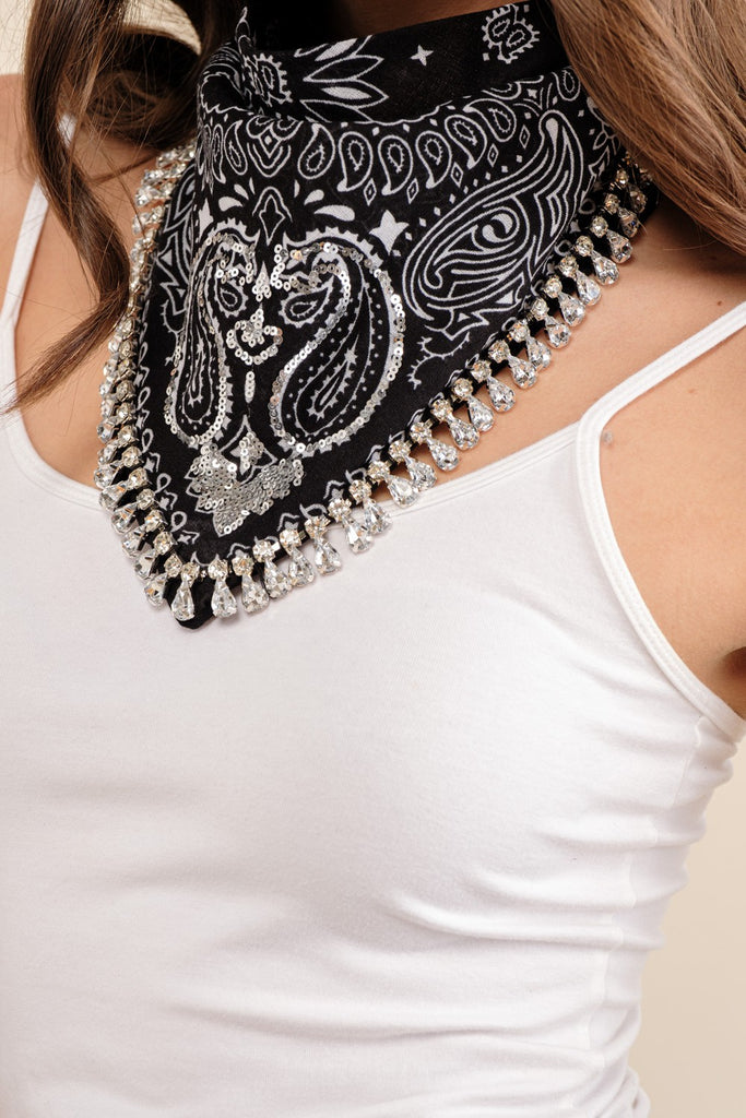 Rhinestone Bandana in Black