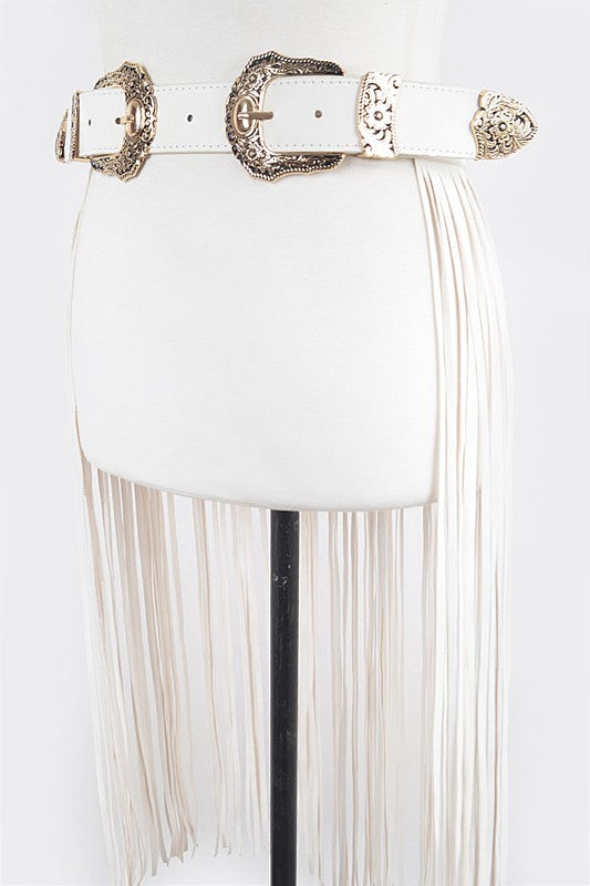 NEW!! Buckle Up Faux Leather Fringe Belt in 4 Colors!