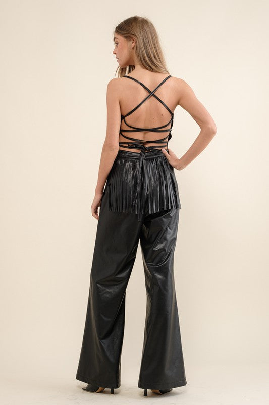 FINAL SALE!! Faux Leather Fringe Jumpsuit
