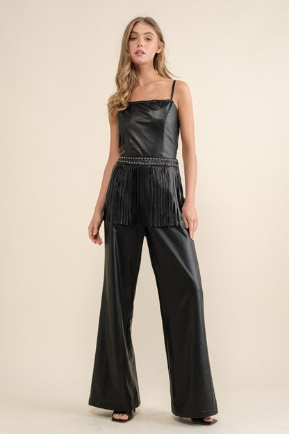 FINAL SALE!! Faux Leather Fringe Jumpsuit