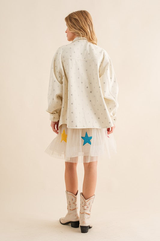 NEW! Crystal Star Denim Shacket in Off White