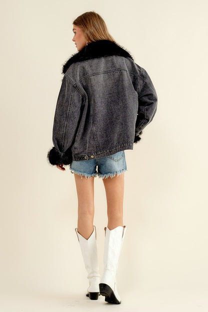 NEW!! Penny Faux Fur Denim Jacket in Black