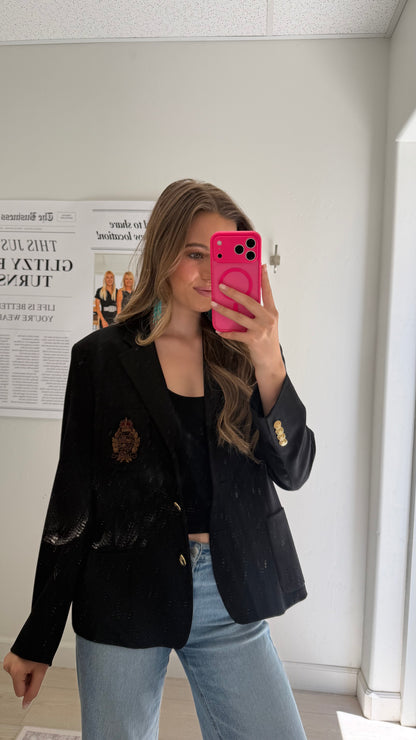 NEW!! Vintage Ralph Lauren Black Crest Wool Blazer Size 12