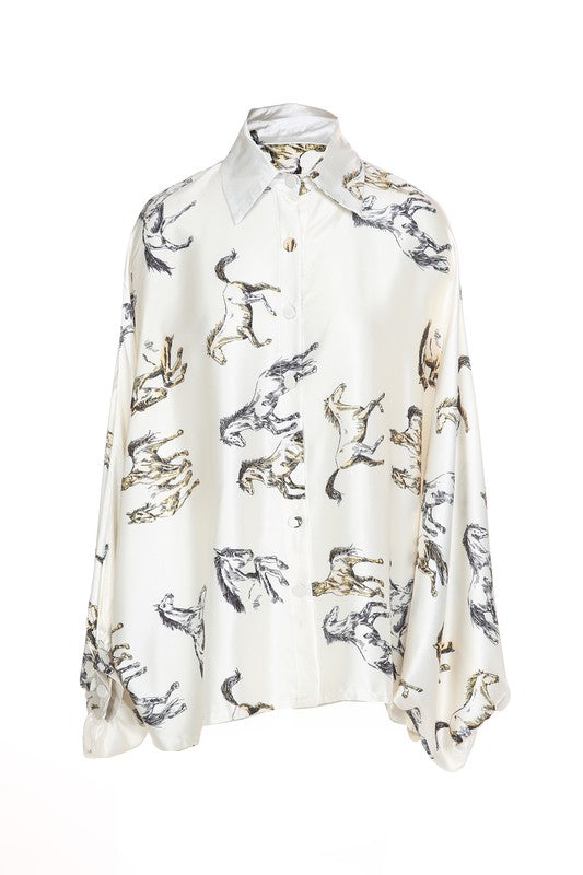 Horseprint Satin Top