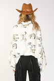 AS SEEN ON WEST DESPERADO!! Horseprint Satin Top in White