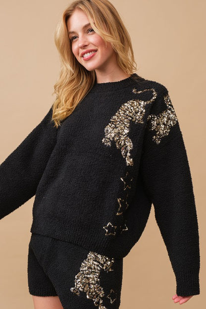 BACK IN STOCK!! Comfy Luxe Pajama Lounge Set w/ Tiger Sequin (8101818368239)