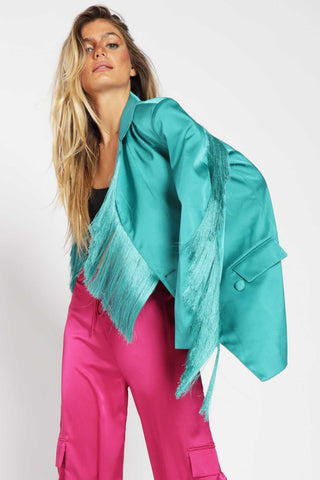 NEW!! Turquoise Fringe Satin Blazer