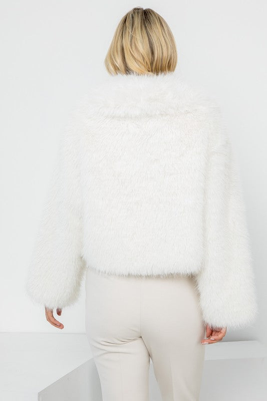 NEW!! Knock Out Cropped Faux Fur Jacket in Winter White