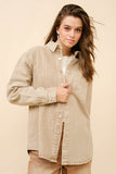 AS SEEN ON WHITNEY RIFE!! Crystal Striped Denim Shacket in Beige