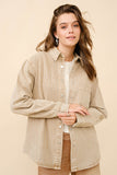 AS SEEN ON WHITNEY RIFE!! Crystal Striped Denim Shacket in Beige