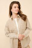 AS SEEN ON WHITNEY RIFE!! Crystal Striped Denim Shacket in Beige