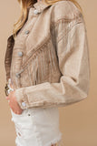 The "Bailey" Rhinestone Fringe Denim Jacket in Tan