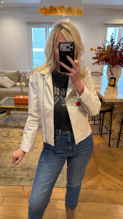 Vintage Kenzo White Leather Embroidered Jacket - Size Small