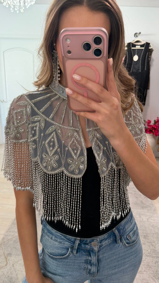 NEW!! VIP Beaded Cape in Silver