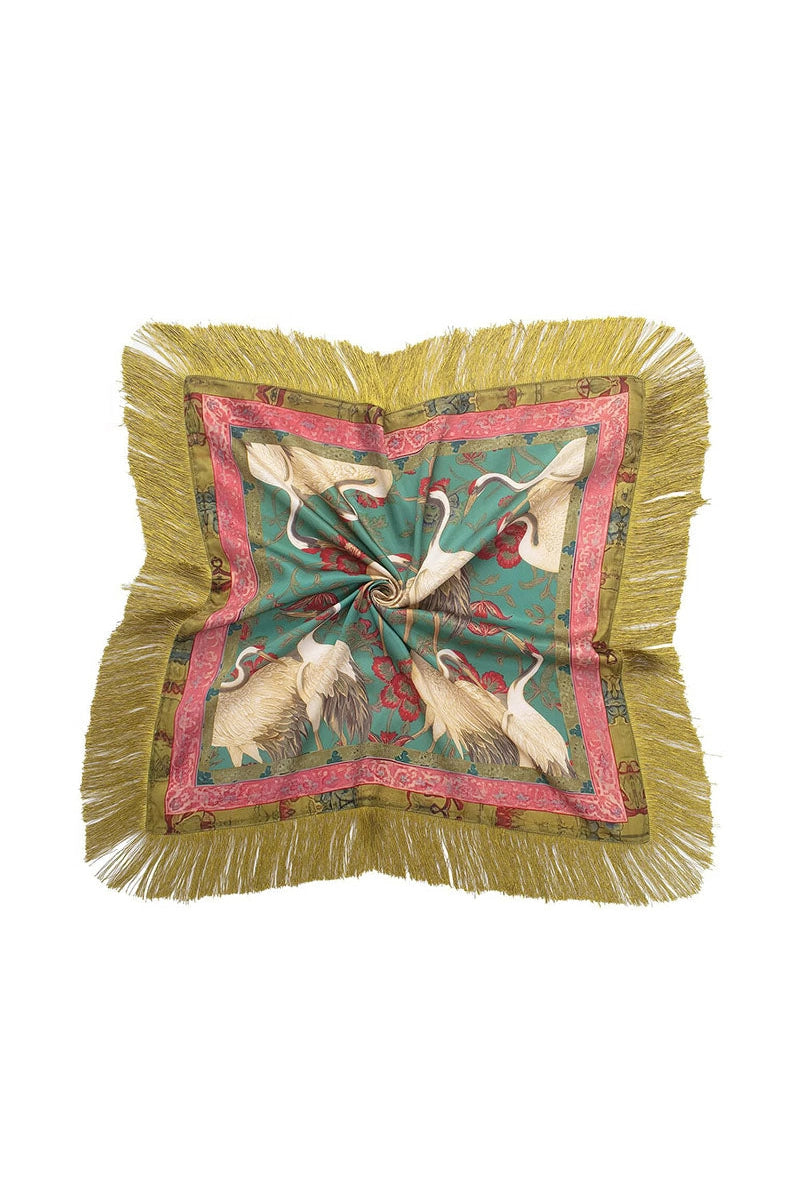 Fringe Crane Print Scarf