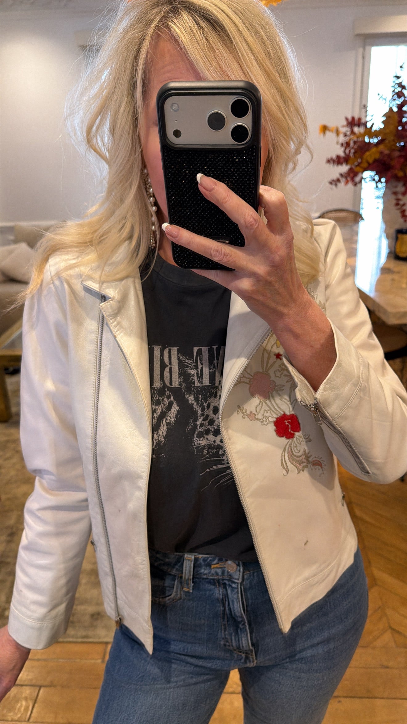 Vintage Kenzo White Leather Embroidered Jacket - Size Small