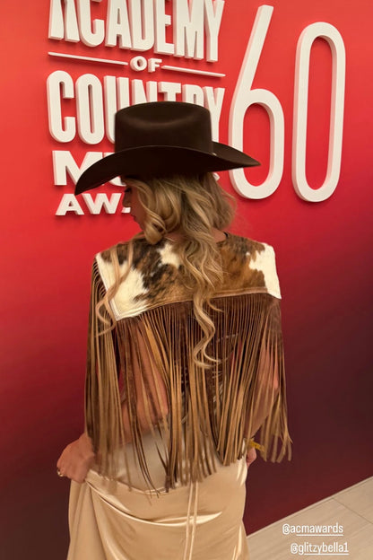 AS SEEN ON LILYAN COLE at the ACM AWARDS!! Cowhide Fringe Shawl in Tri-Color