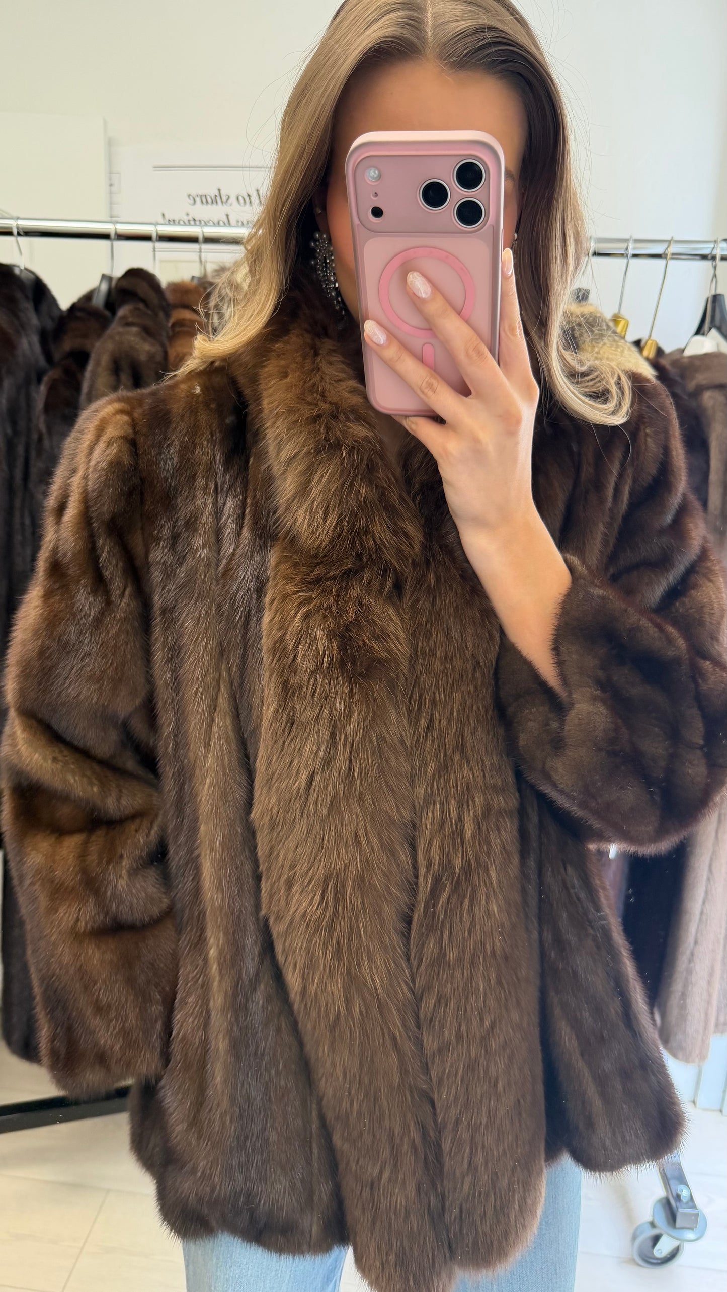 #54 Vintage Demi Buff Mink Jacket w/ Fox Tuxedo Collar Size Medium