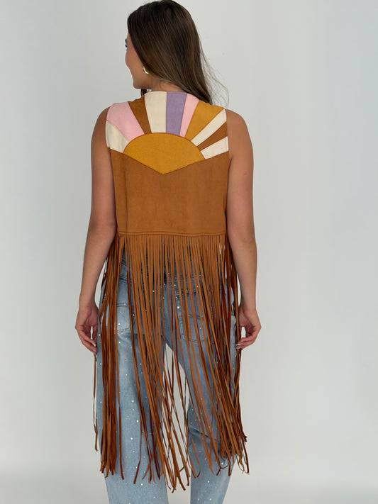 FINAL SALE!! "Fort Worth” Suede Fringe Shawl Vest