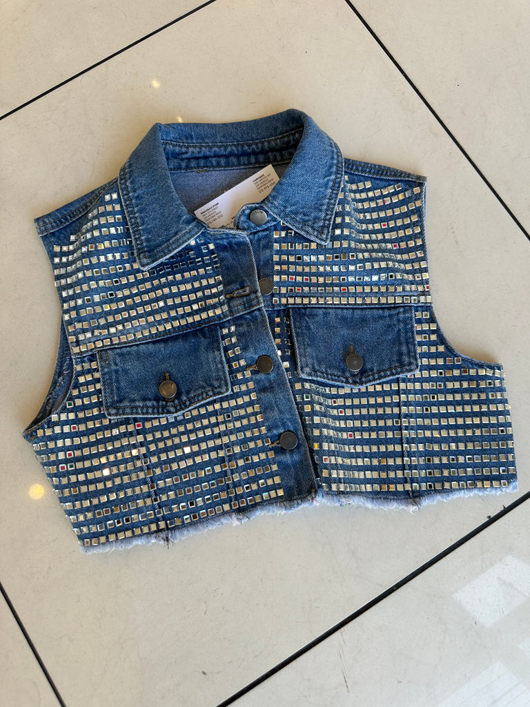 Bedazzled denim vest best sale