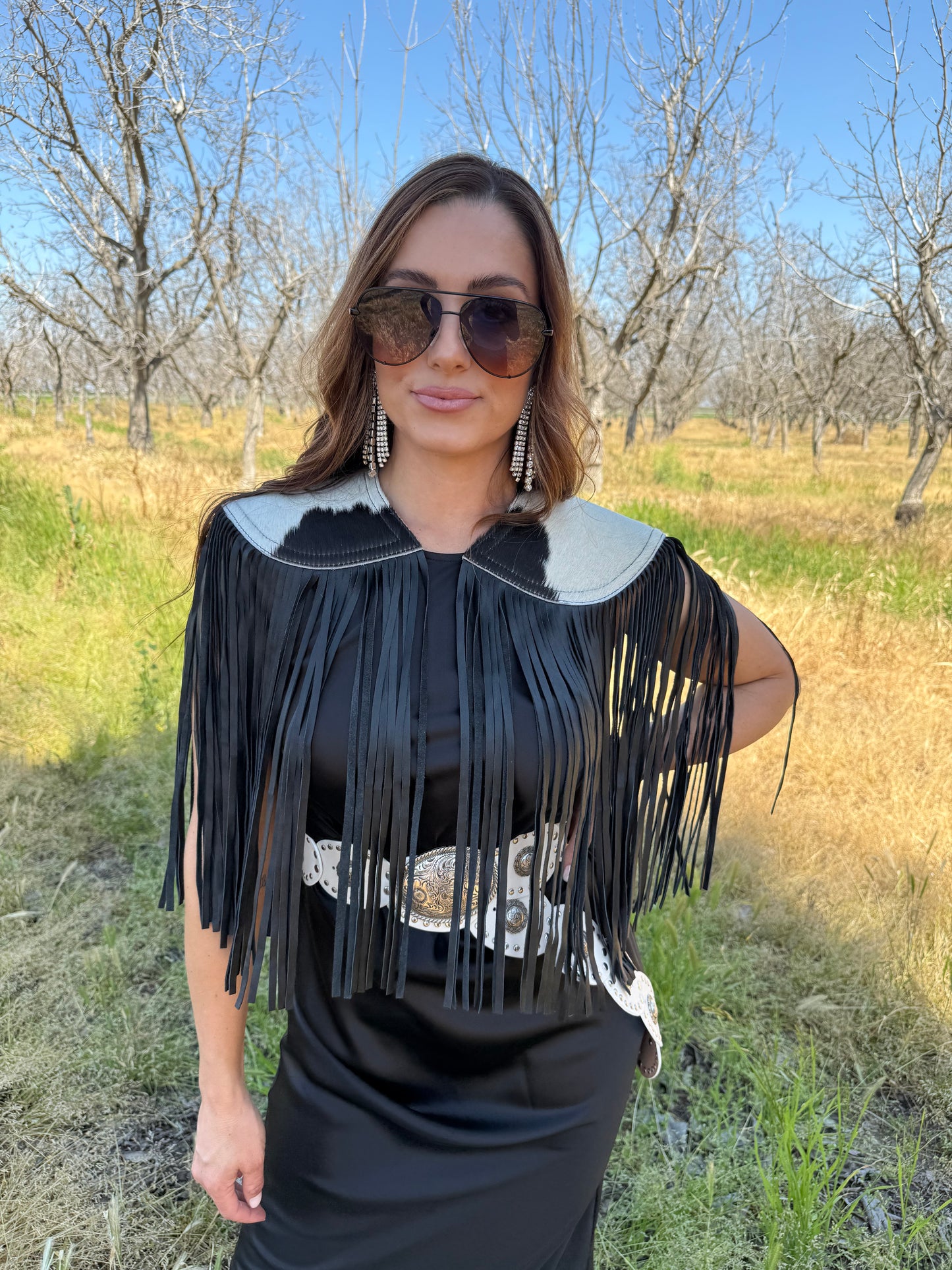 BEST SELLER!! Cowhide Fringe Shawl in Black
