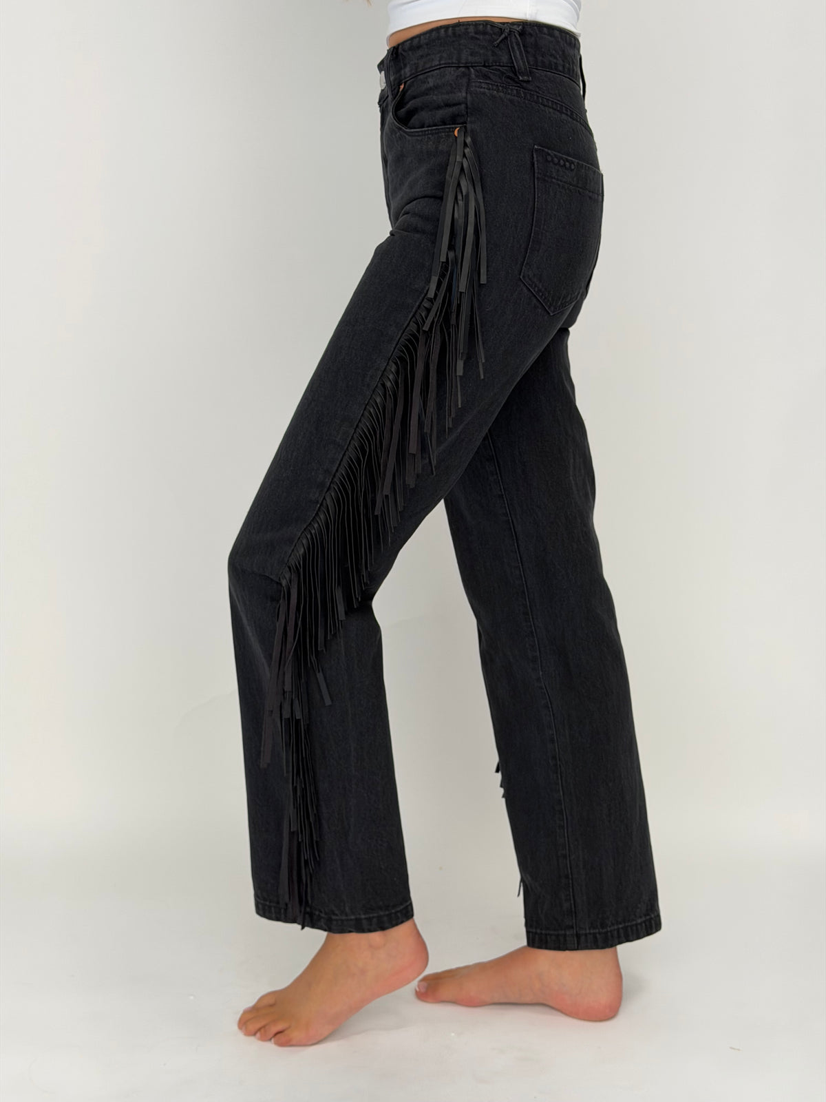 Pony Up Fringe Jeans in Black