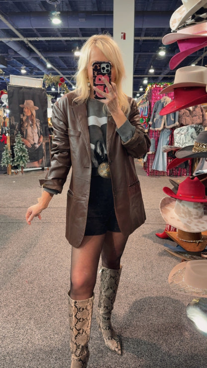 NEW!! Vintage Balmain Brown Leather Blazer Size Large