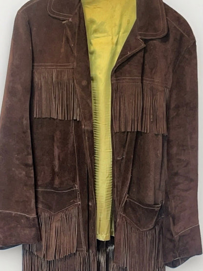 Vintage Brown Suede Fringe Jacket Size Large (10-12)