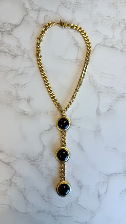 Cabachon Triple Drop Necklace in Gold & Black