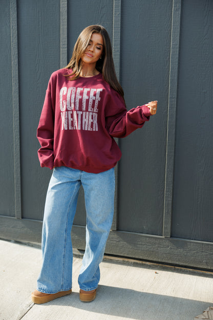 NEW!! Coffee Weather Sweatshirt in Burgundy