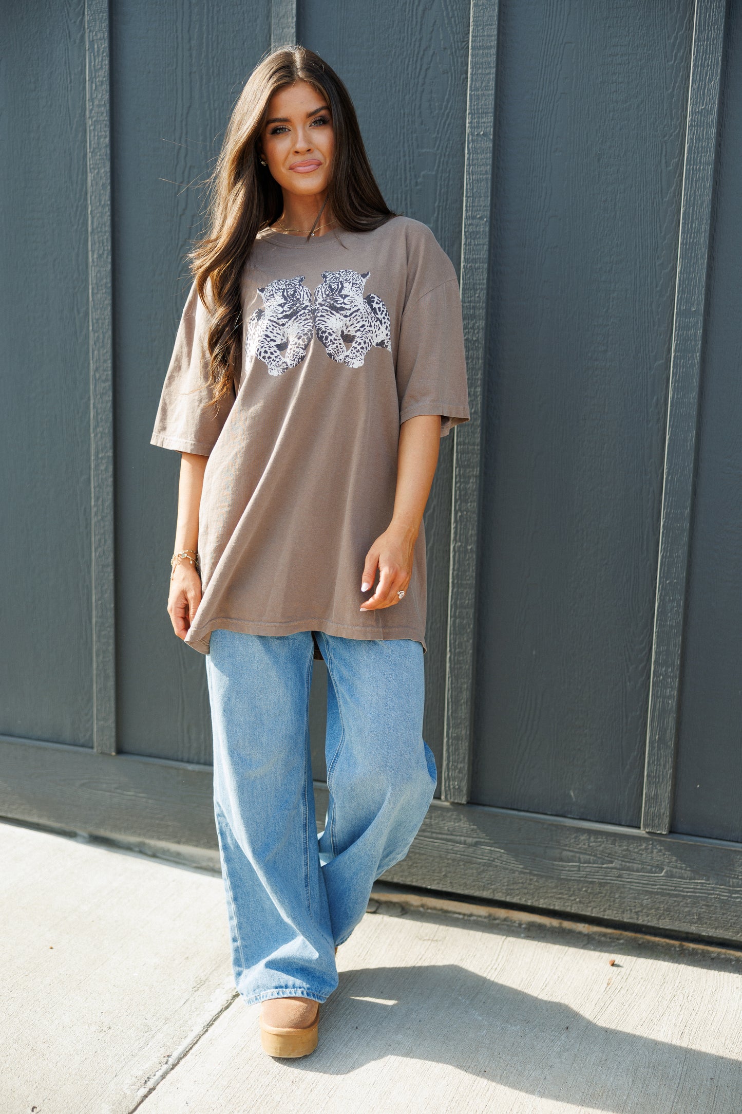 NEW!! Twin Leopard Tee in Mineral Brown