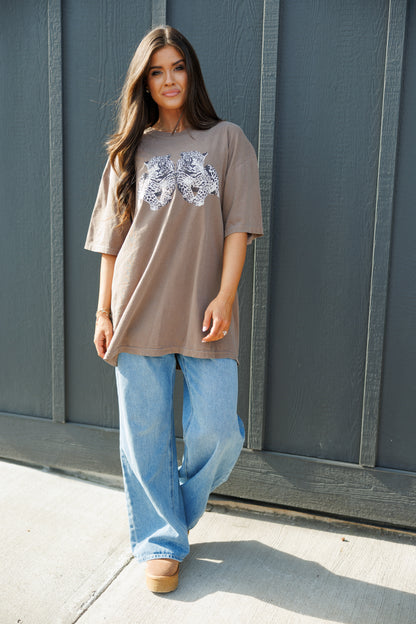 NEW!! Twin Leopard Tee in Mineral Brown