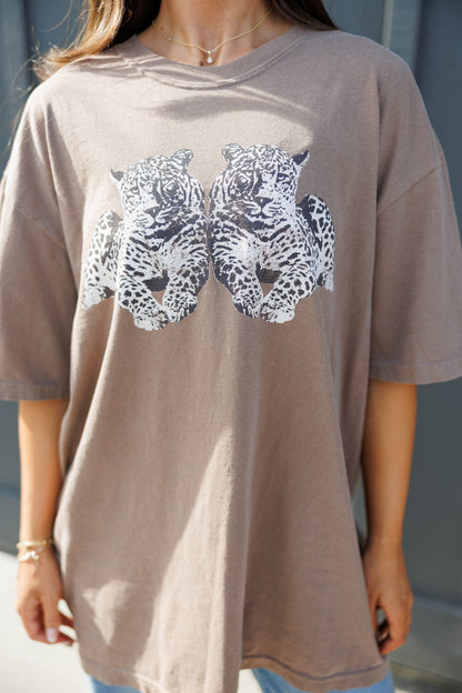 NEW!! Twin Leopard Tee in Mineral Brown