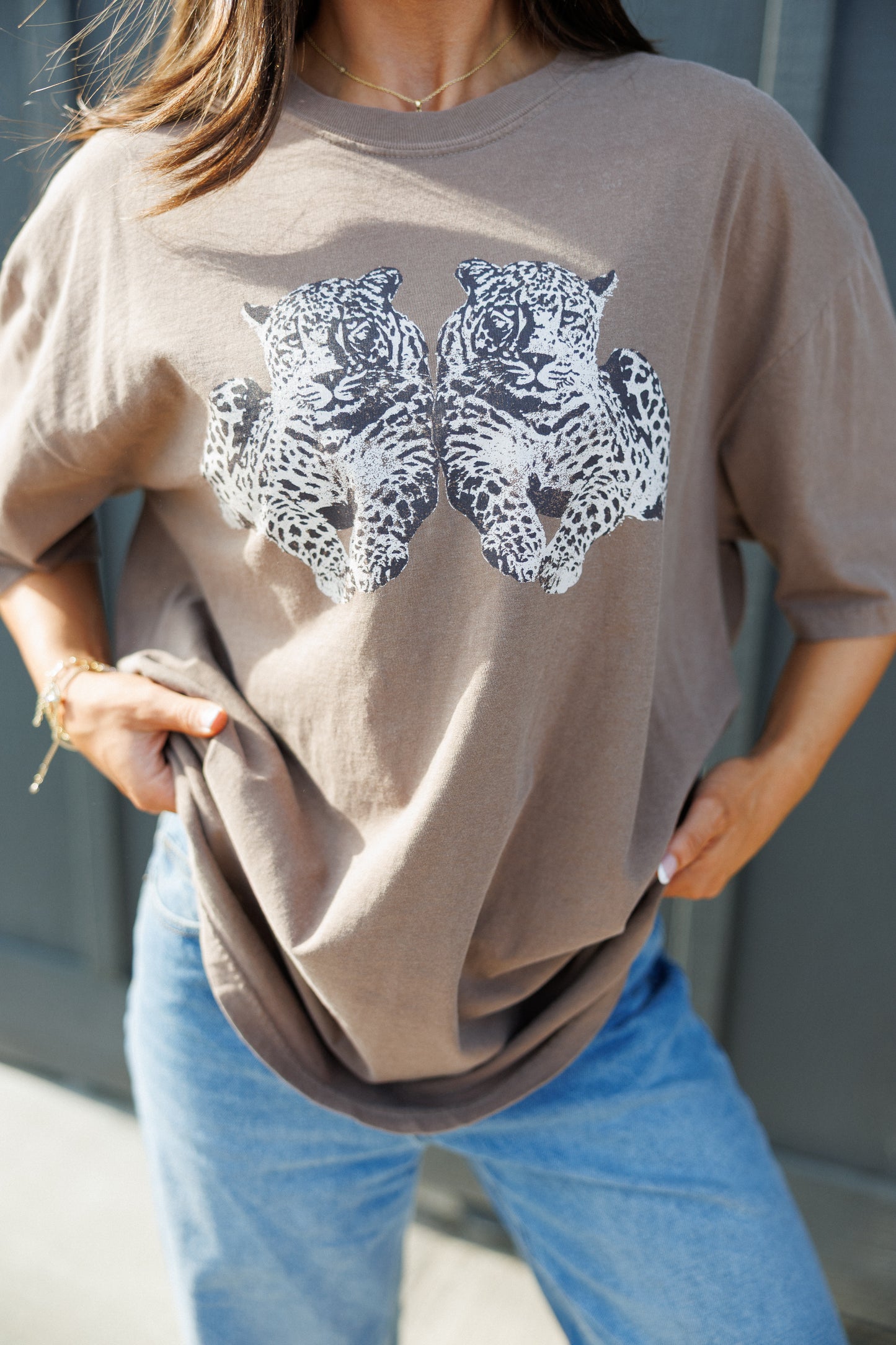 NEW!! Twin Leopard Tee in Mineral Brown