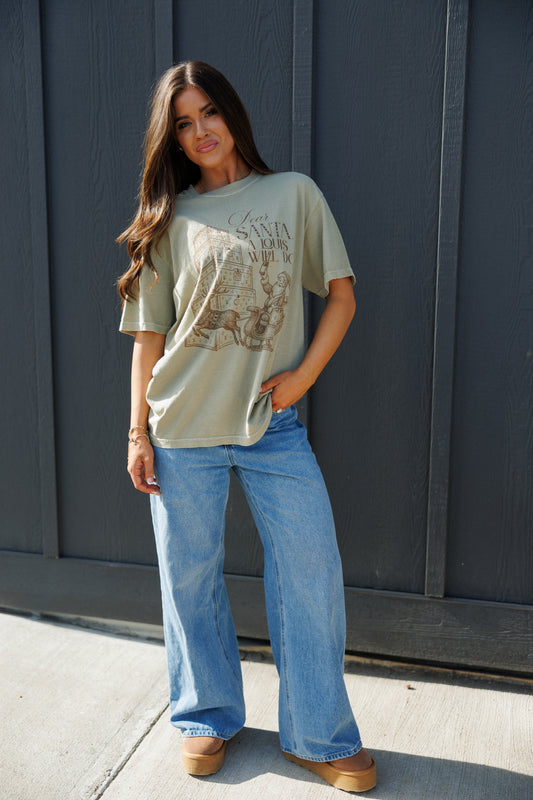 NEW!! "Dear Santa" Graphic Comfort Color Tee in Olive - Pre Order
