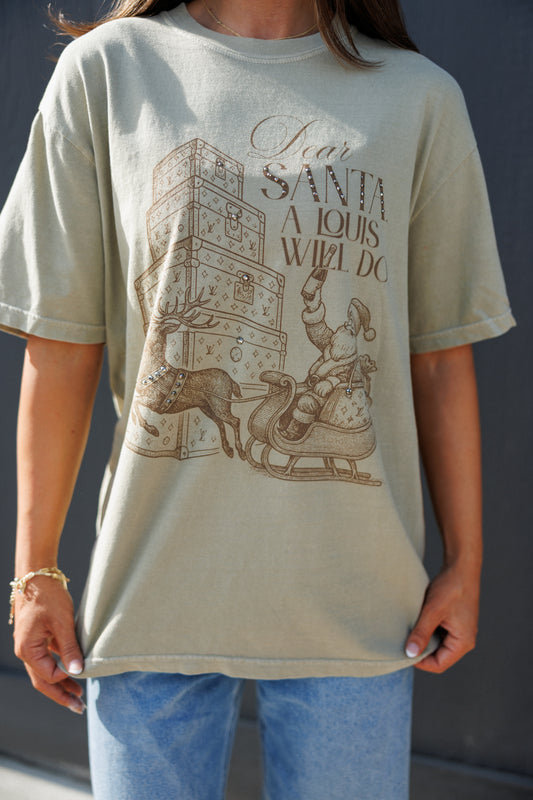 NEW!! "Dear Santa" Graphic Comfort Color Tee in Olive - Pre Order