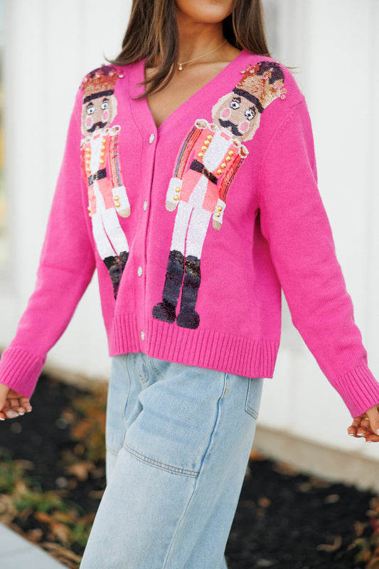 NEW!! Sequin Nutcracker Cardigan in Pink
