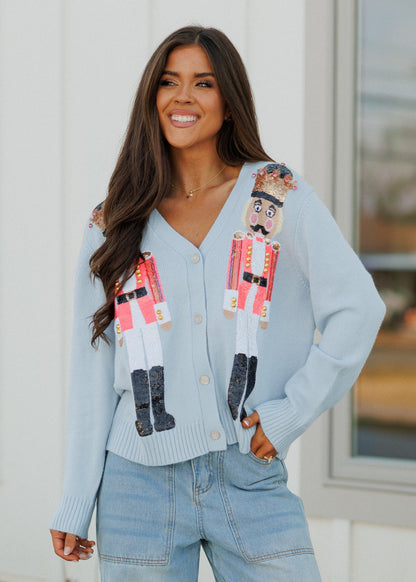 FINAL SALE!! Sequin Nutcracker Cardigan in Pale Blue