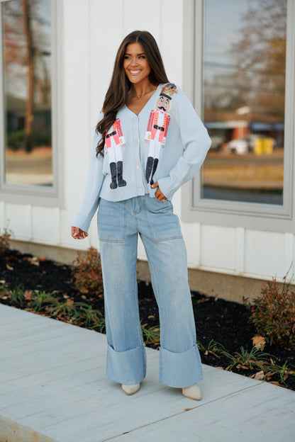 FINAL SALE!! Sequin Nutcracker Cardigan in Pale Blue