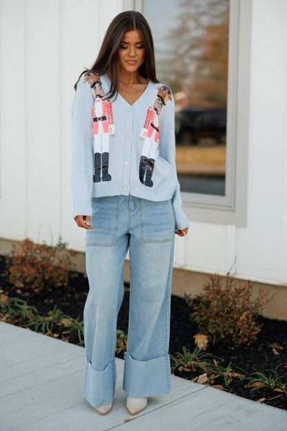 FINAL SALE!! Sequin Nutcracker Cardigan in Pale Blue