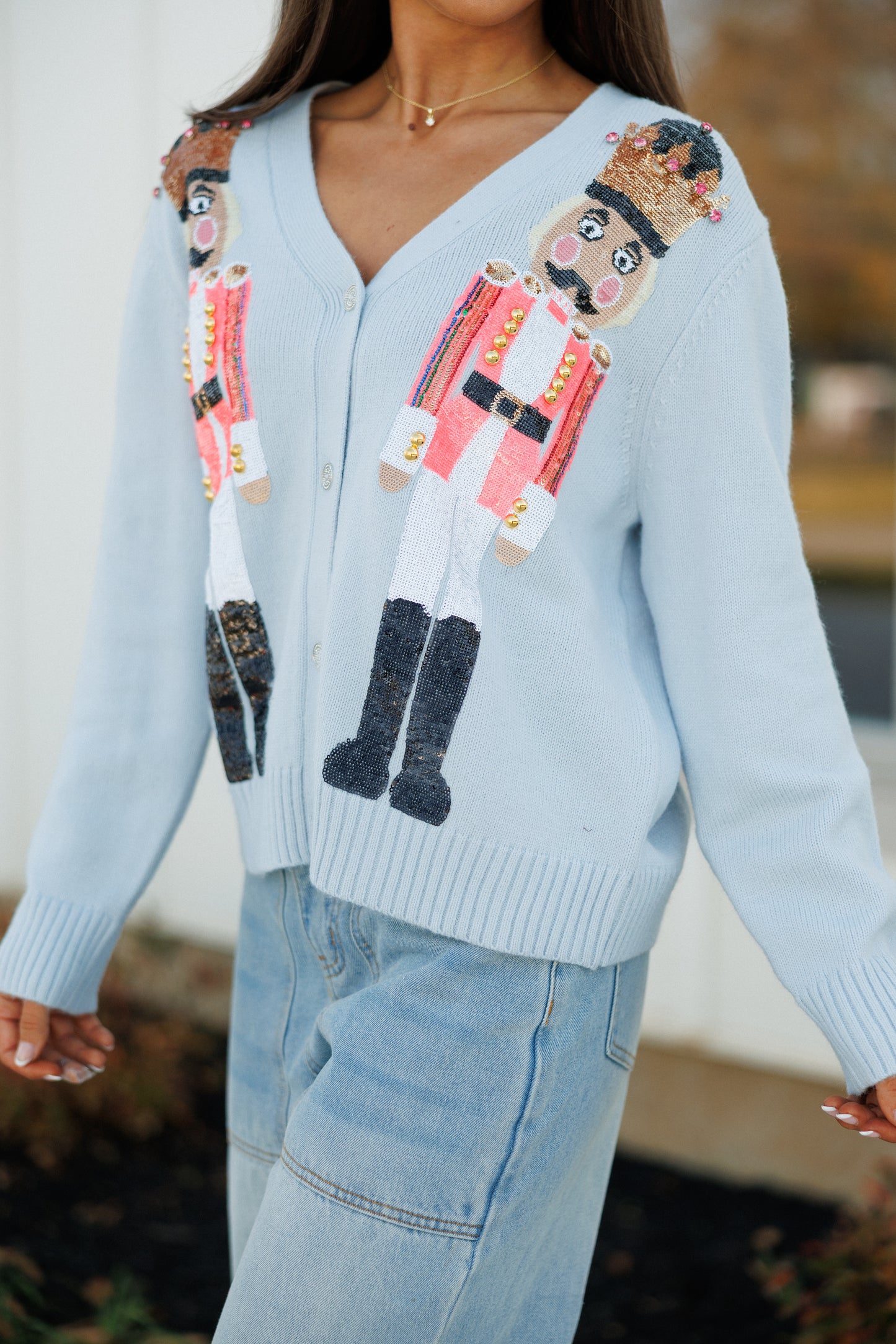 FINAL SALE!! Sequin Nutcracker Cardigan in Pale Blue