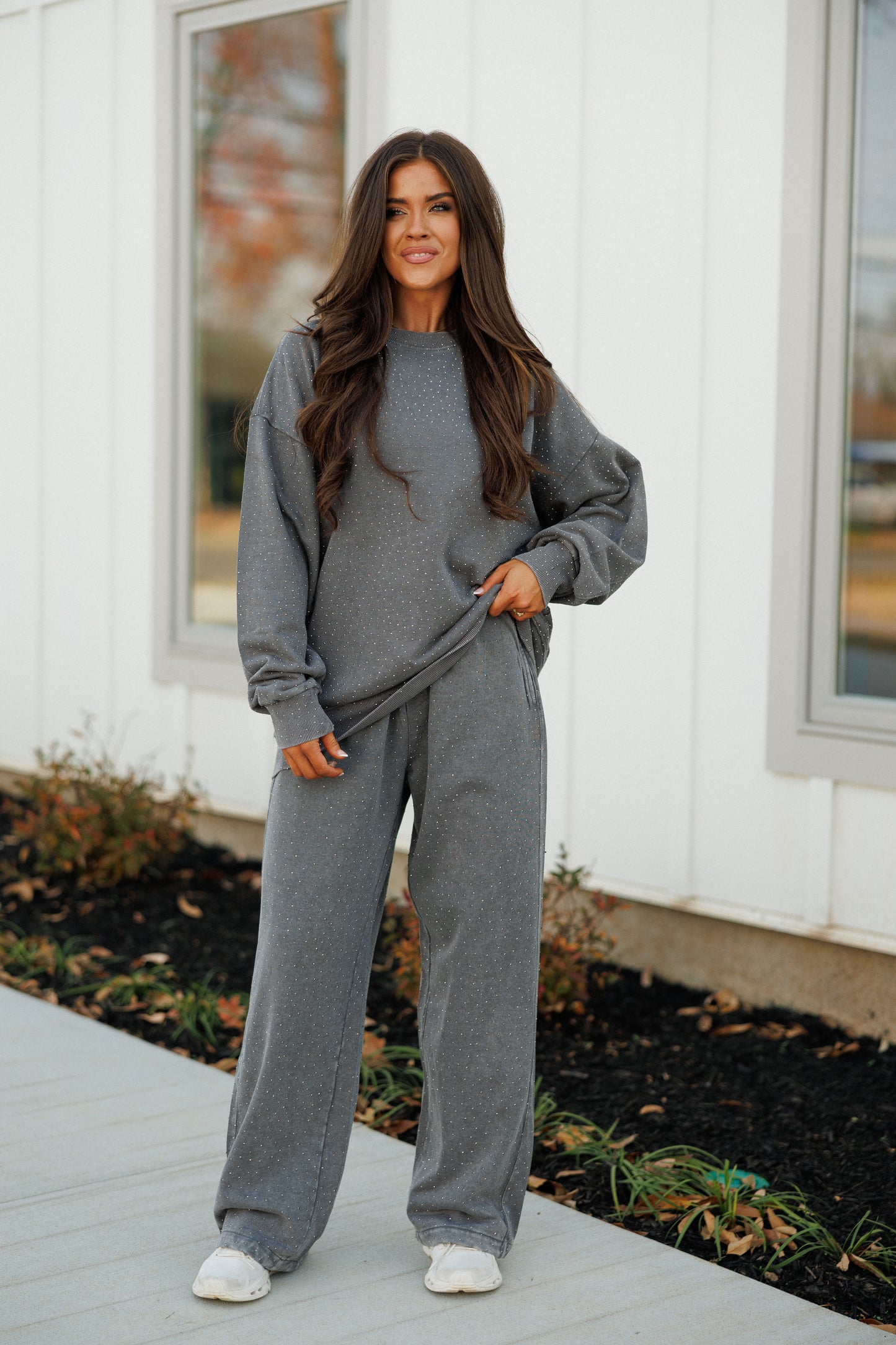 NEW!! "Off Duty" Rhinestone Sweatshirt in Grey