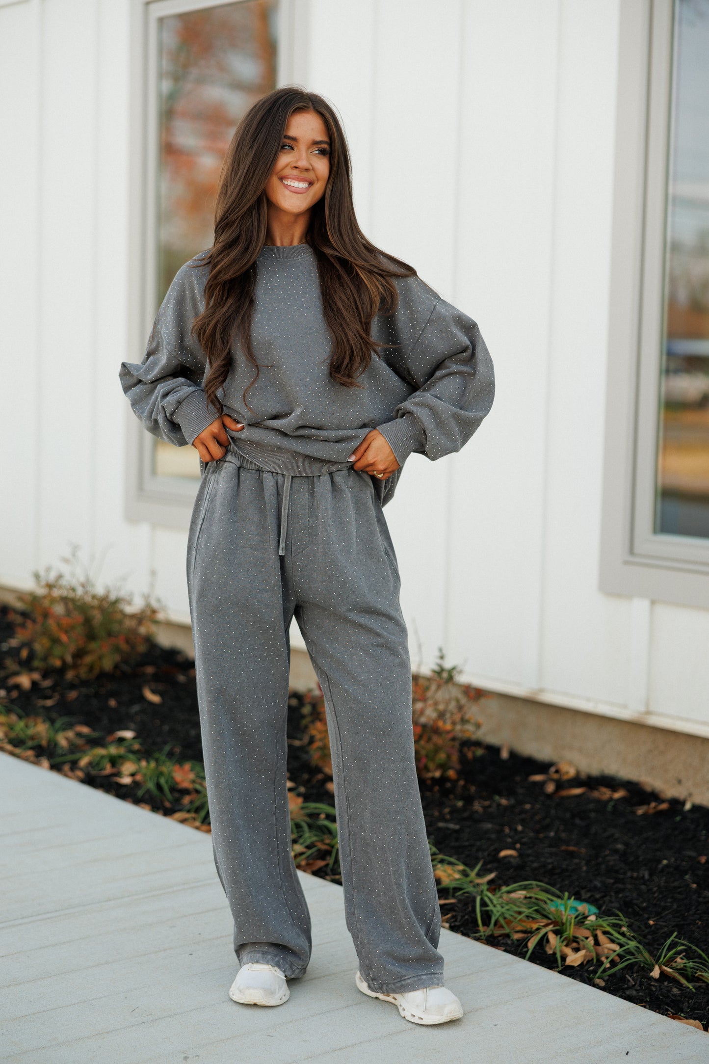 NEW!! "Off Duty" Rhinestone Sweatshirt in Grey