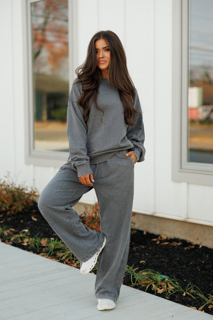 NEW!! "Off Duty" Rhinestone Sweatshirt in Grey