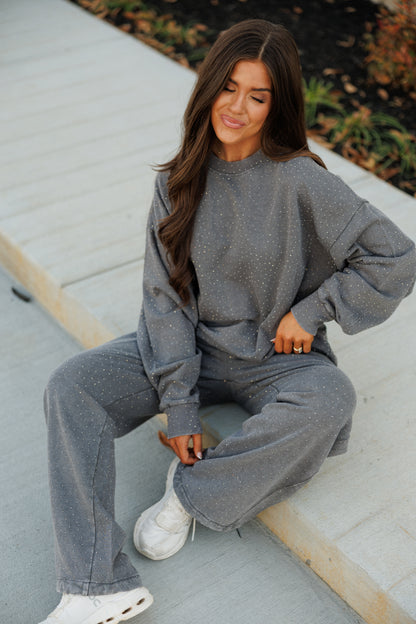 NEW!! "Off Duty" Rhinestone Sweatshirt in Grey