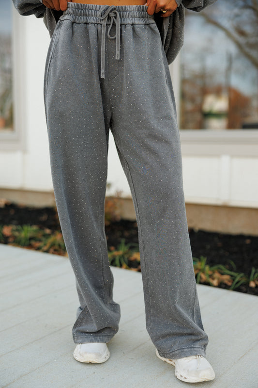 NEW!! "Off Duty" Rhinestone Sweatpants in Grey - PREORDER