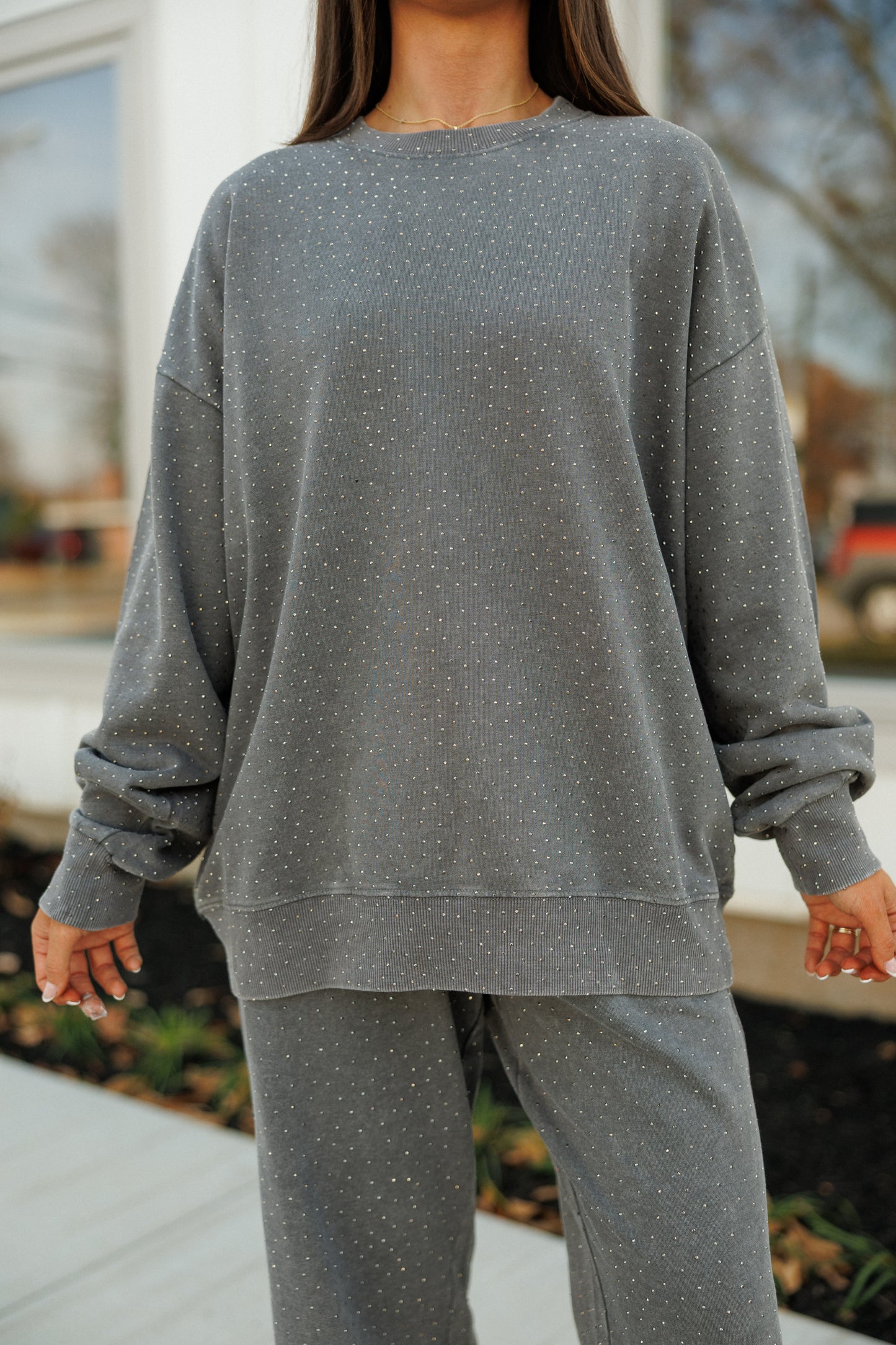 NEW!! "Off Duty" Rhinestone Sweatshirt in Grey